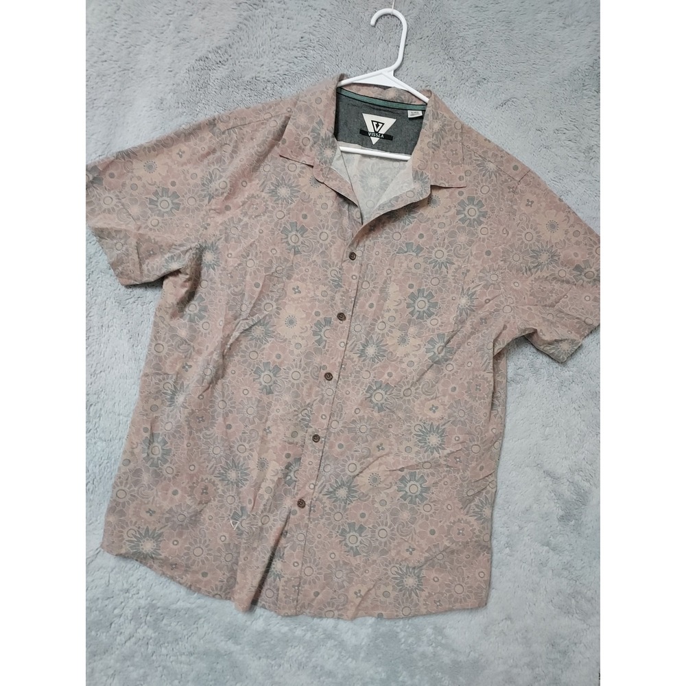 Vissla Shirt Mens XL Floral Short Sleeve Button Down Pink Gray Surfer Beach Prep